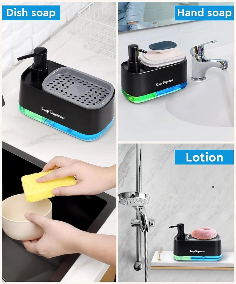 Dishwashing Soap Dispenser with Dual Compartments Hand Wash & Sponge Tray