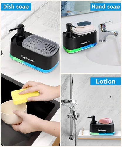 Dishwashing Soap Dispenser with Dual Compartments Hand Wash & Sponge Tray