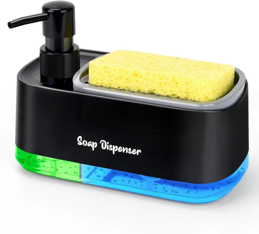 Dishwashing Soap Dispenser with Dual Compartments Hand Wash & Sponge Tray