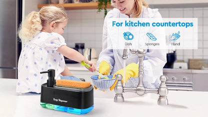 Dishwashing Soap Dispenser with Dual Compartments Hand Wash & Sponge Tray