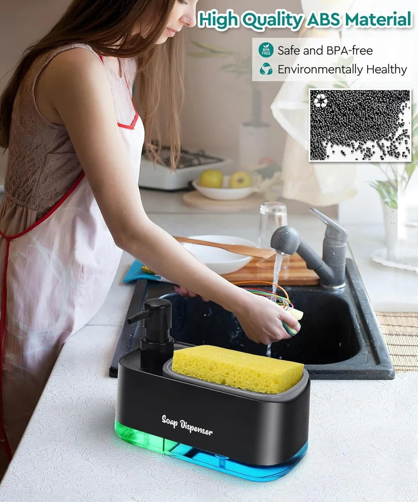 Dishwashing Soap Dispenser with Dual Compartments Hand Wash & Sponge Tray