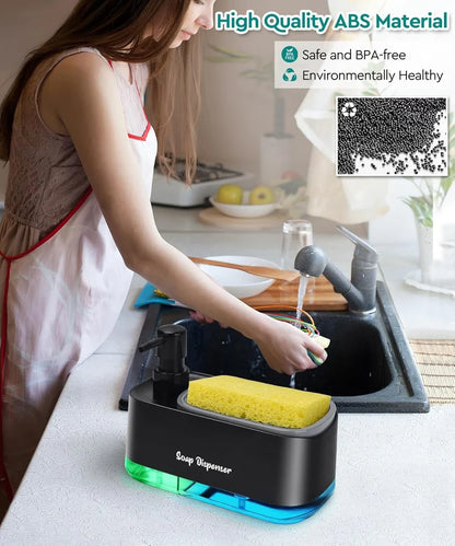 Dishwashing Soap Dispenser with Dual Compartments Hand Wash & Sponge Tray
