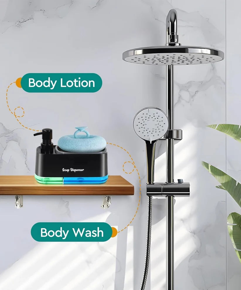 Dishwashing Soap Dispenser with Dual Compartments Hand Wash & Sponge Tray